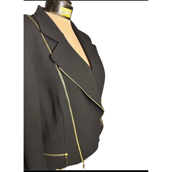 Antonio Melani Micheal’s Black With Gold Zipper Moto Jacket Blazer Cropped Chic - Picture 2 of 10
